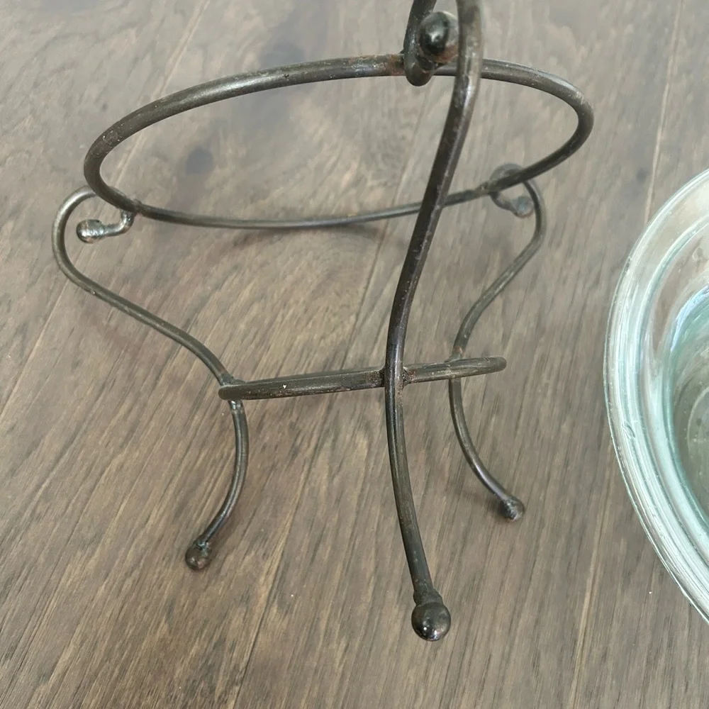 Vintage Glass Bowl with Metal Stand